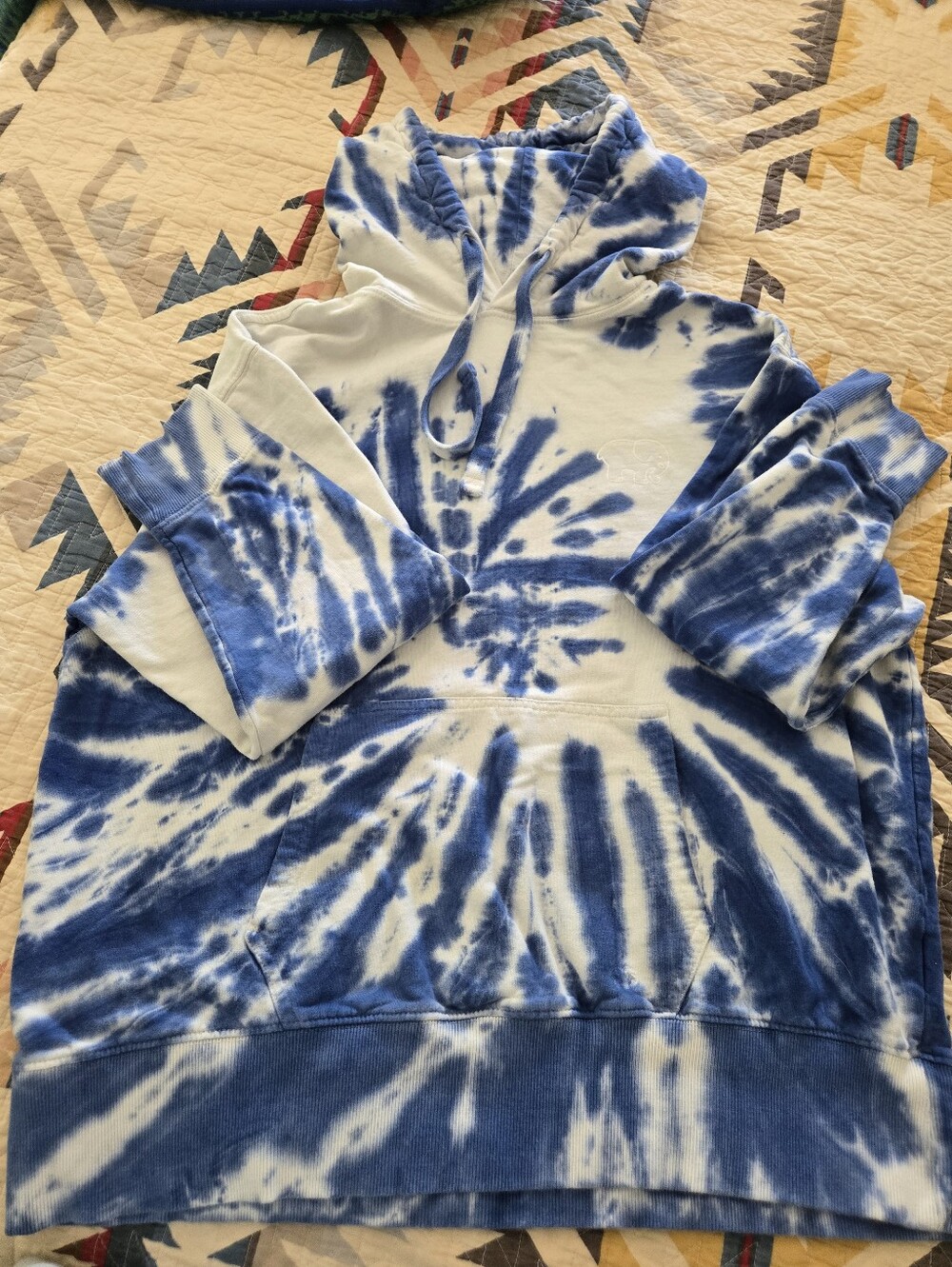Ivory Ella Blue White Tie-Dye Hoodie Sweatshirt Cotton Size Medium